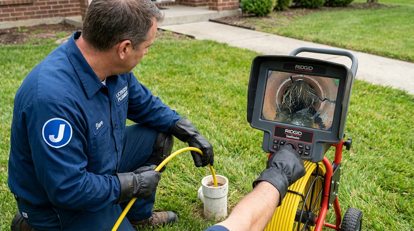 Sewer camera inspection being performed by Johns Plumbing LLC in Pawlet