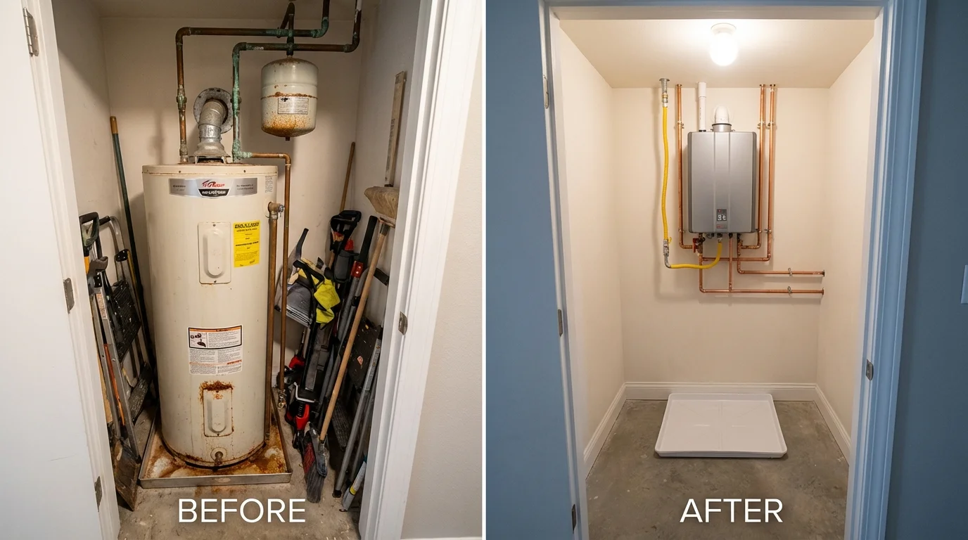 Tank water heater versus wall-mounted tankless unit comparison for Pawlet, VT homeowners