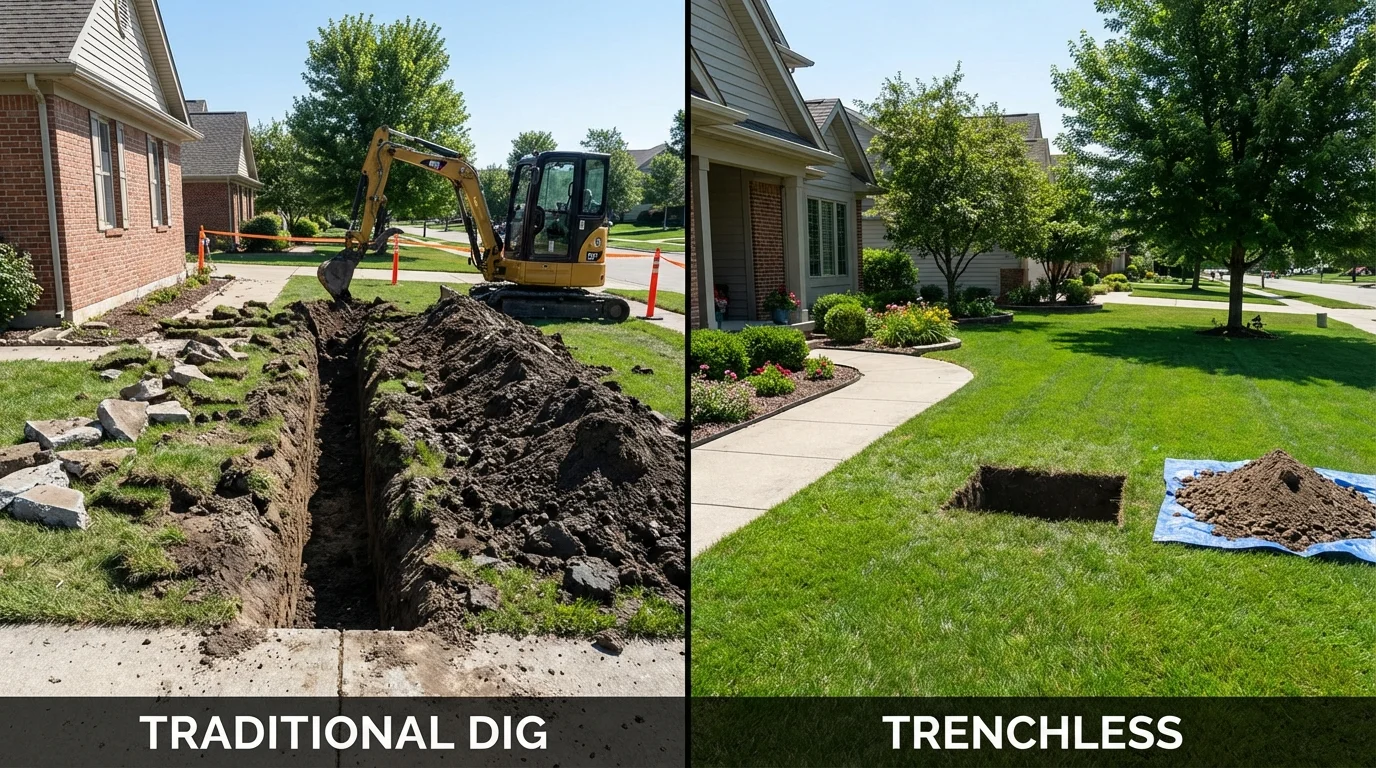 Trenchless sewer repair with minimal yard damage versus traditional excavation in Pawlet, VT